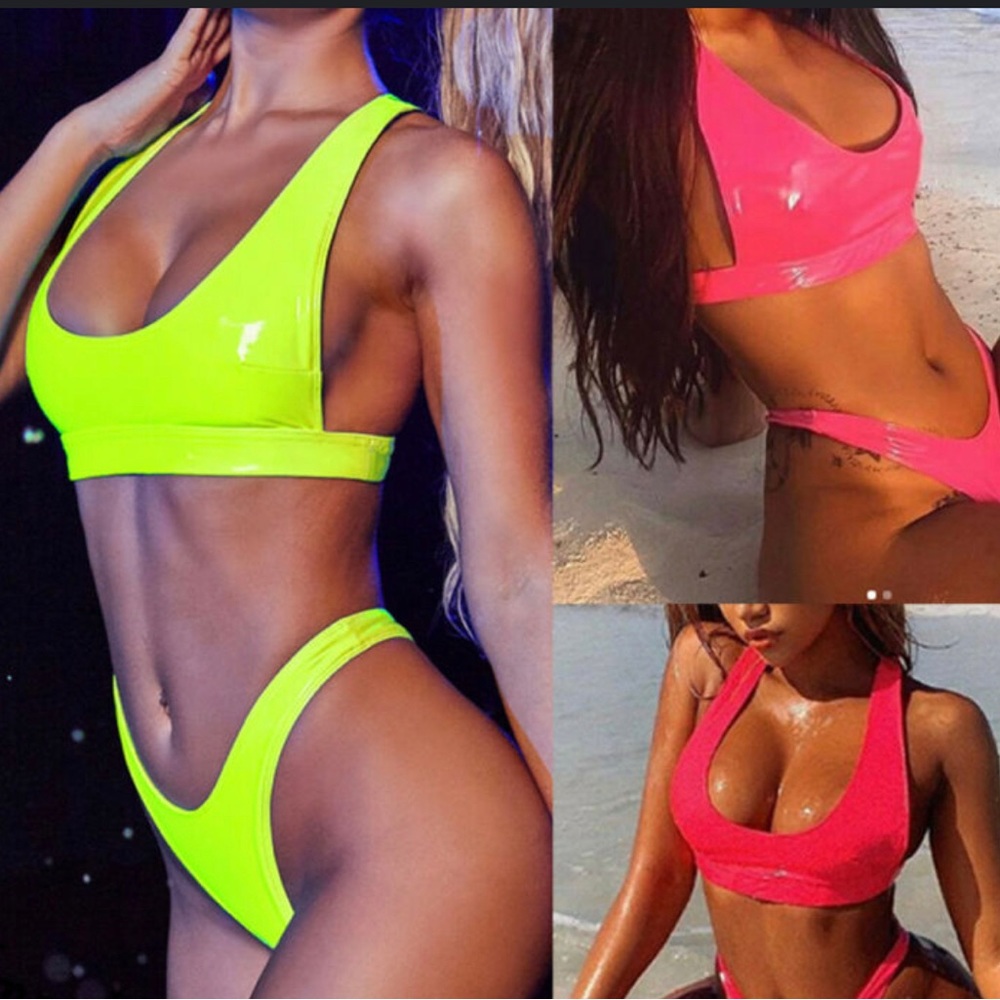 OH Polly Neon Pink Latex Swimsuit